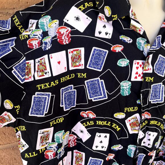 Lake Matley Hawaiian Button Shirt Poker Texas Holdem Cards Theme Party Mens 3XL - Picture 6 of 7